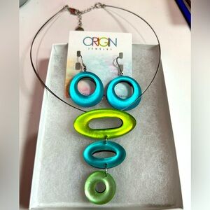Origin earrings and pendant necklace, brand new